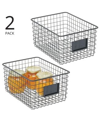 Metal Pantry Basket with Label Plate - Set of 2 - Matte Black