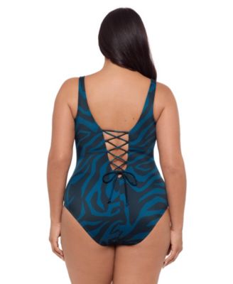 Women's S3 Sculpting Square-Neck Lace-Up Back One-Piece Swimsuit