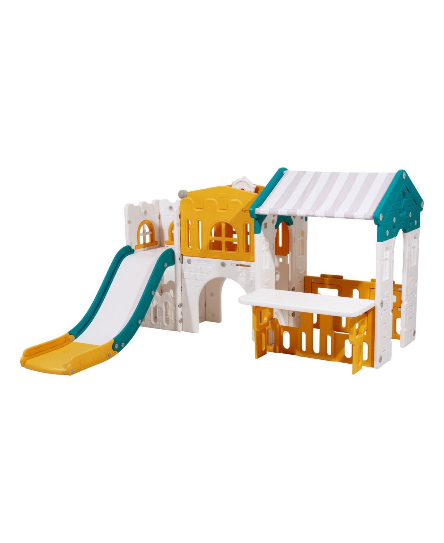 Детский игровой набор Slickblue Hdpe Toddler Playset with Slide, Basketball Hoop & Telescope, 73.6"L x 59.4"W x 43.5"H, Ages 1-3, цвет: Белый / Жёлтый — фото 8