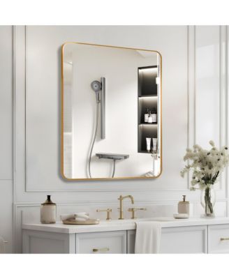30 "x36" Rectangular Bathroom Mirror, Modern Wall Mounted Vanity Mirror with Shatterproof Film, Hangs Horizontally or Vertically (Gold)