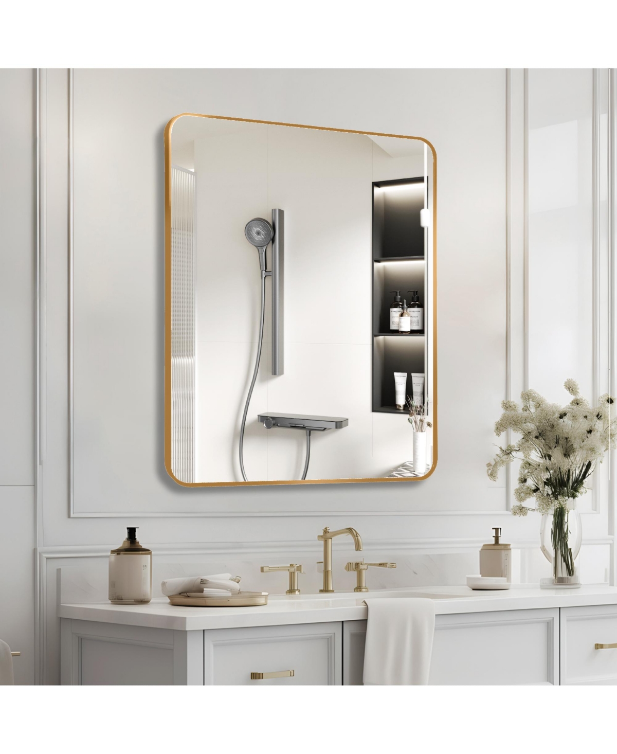 Rainsken 30 "x36" Rectangular Bathroom Mirror, Modern Wall Mounted Vanity Mirror with Shatterproof Film, Hangs Horizontally or Vertically (G