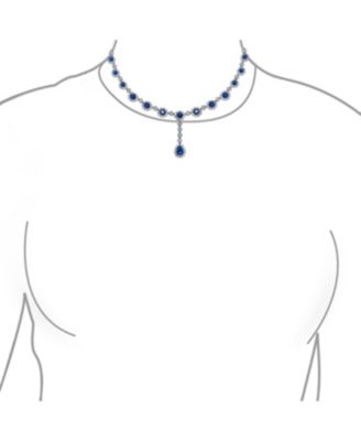  Estate Style Cubic Zirconia CZ Blue Sapphire Teardrop Statement Necklace Jewelry Set