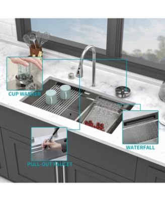 33x16.72x10inch Undermount Waterfall Kitchen Sink Stainless Steel Workstation with Faucet
