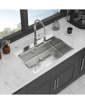 33x22x10 Inch Drop In Kitchen Sink 16 Gauge T304 Stainless Steel Ledge Workstation Single Bowl