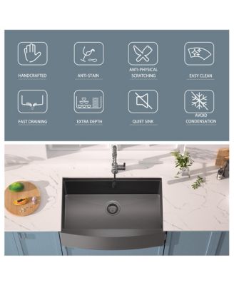huluwat 33x22x10inch Gunmetal Black Farmhouse Workstation Kitchen Sink All In One Stainless Steel