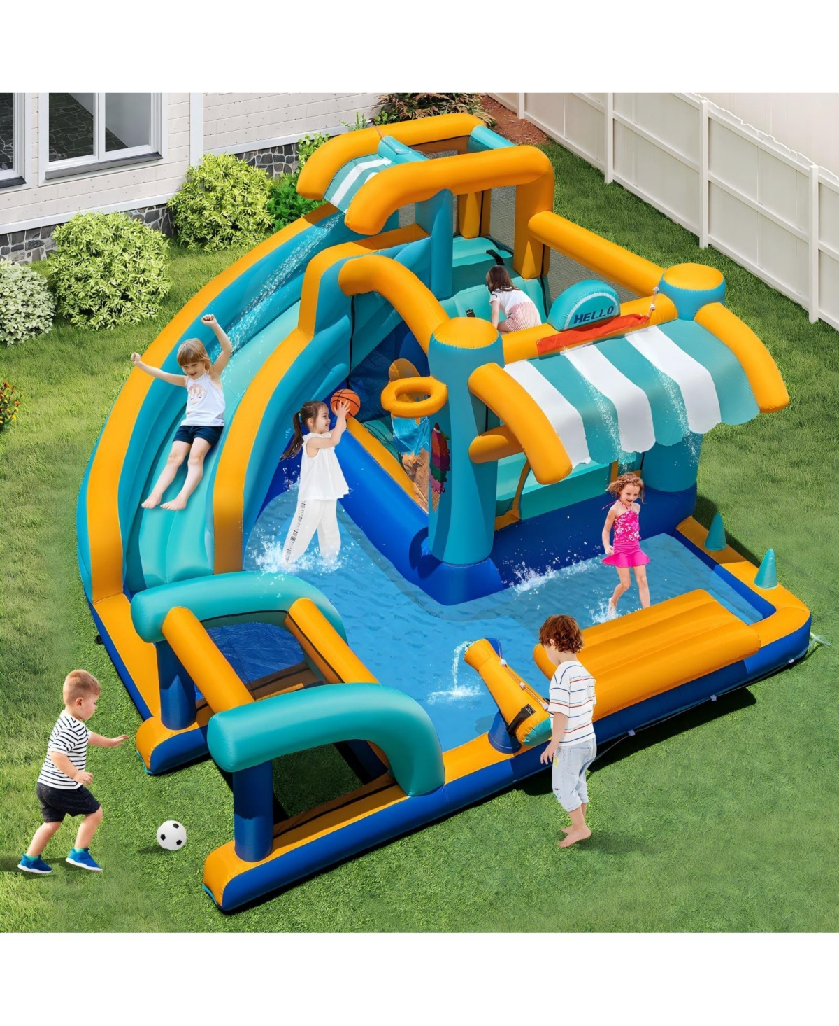 Hongge Kids Ice Cream Inflatable Bounce House With Water Slide Pool And 680W Blower