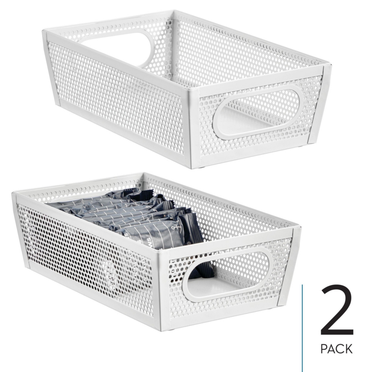 mDesign Perforated Metal Storage Bin with Handles - Set of 2 - Matte White