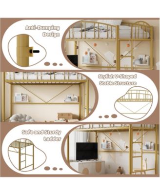 Loft Bed Twin Size with Ladder and High-Arched Guardrail, Sturdy Metal Slats, Space-Saving Design, Modern Decor Style