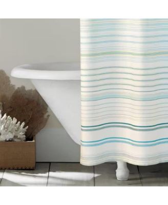 72-inch Sea Breeze Blue Green White Cabana Stripe Cotton Shower Curtain