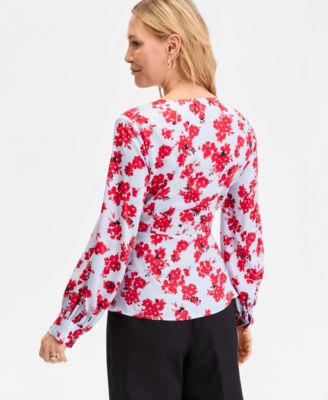 Women's Long Sleeve Printed Wrap Blouse