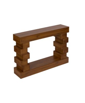 Geometric Block Stacked Wood Console Table with Warm Natural Finish, Entryway Table
