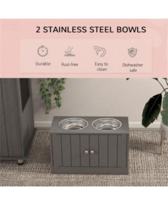 23.6 in. Wide Dog Bowls with Storage Cabinet Containing Large Capacity in Grey