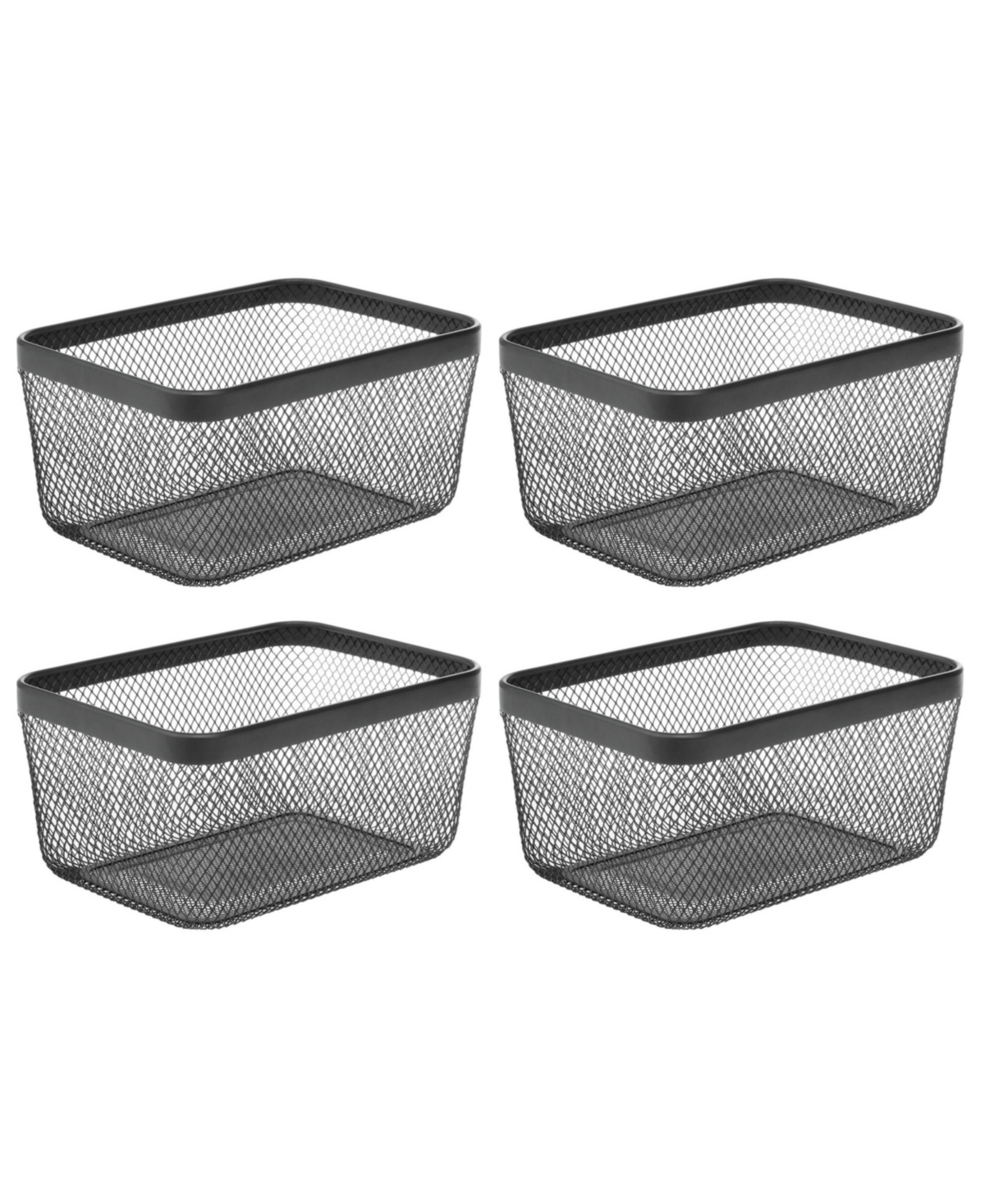 mDesign Metal Mesh Pantry Basket for Kitchen Storage - Set of 4 - Black