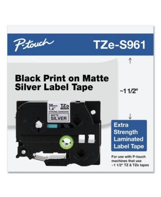 TZES961 1.4 in. x 26.2 ft. TZ Extra-Strength Adhesive Laminated Labeling Tape - Black on Matte Silver