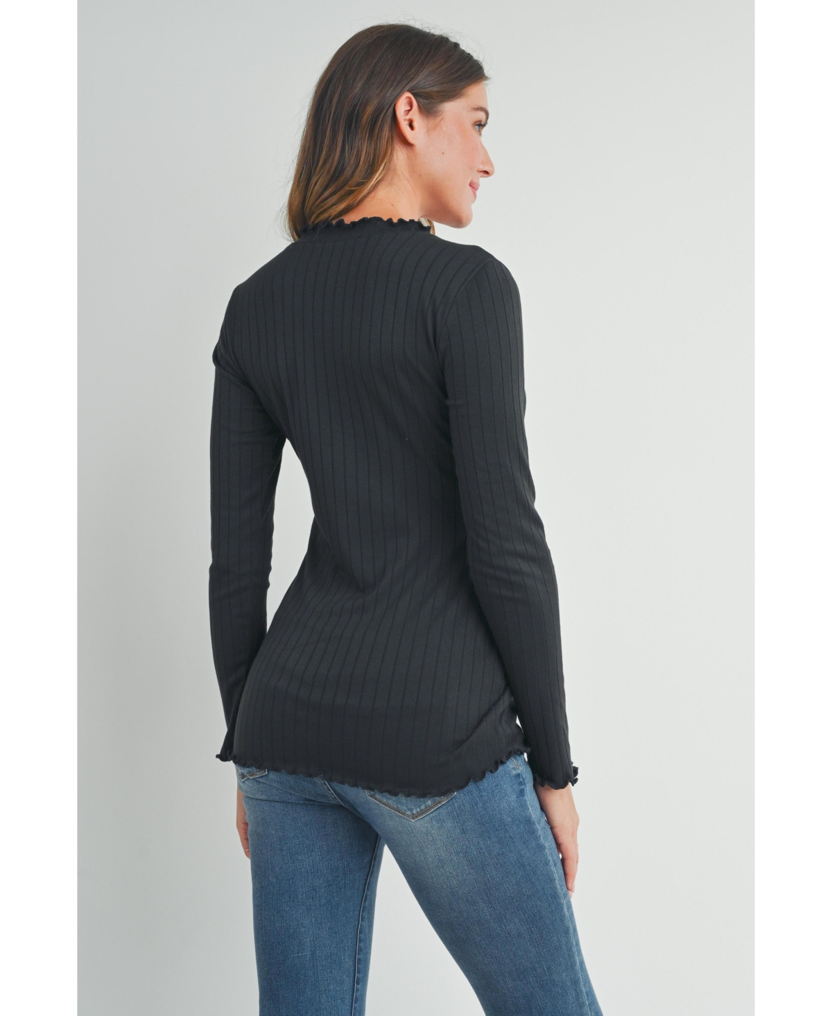 Hello Miz Maternity Long Sleeve Crew Neck Ribbed Top