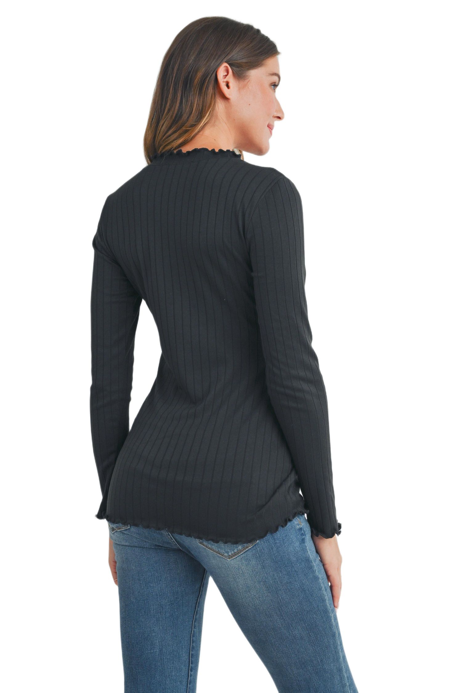 Women's Long Sleeve Crew Neck Ribbed Top