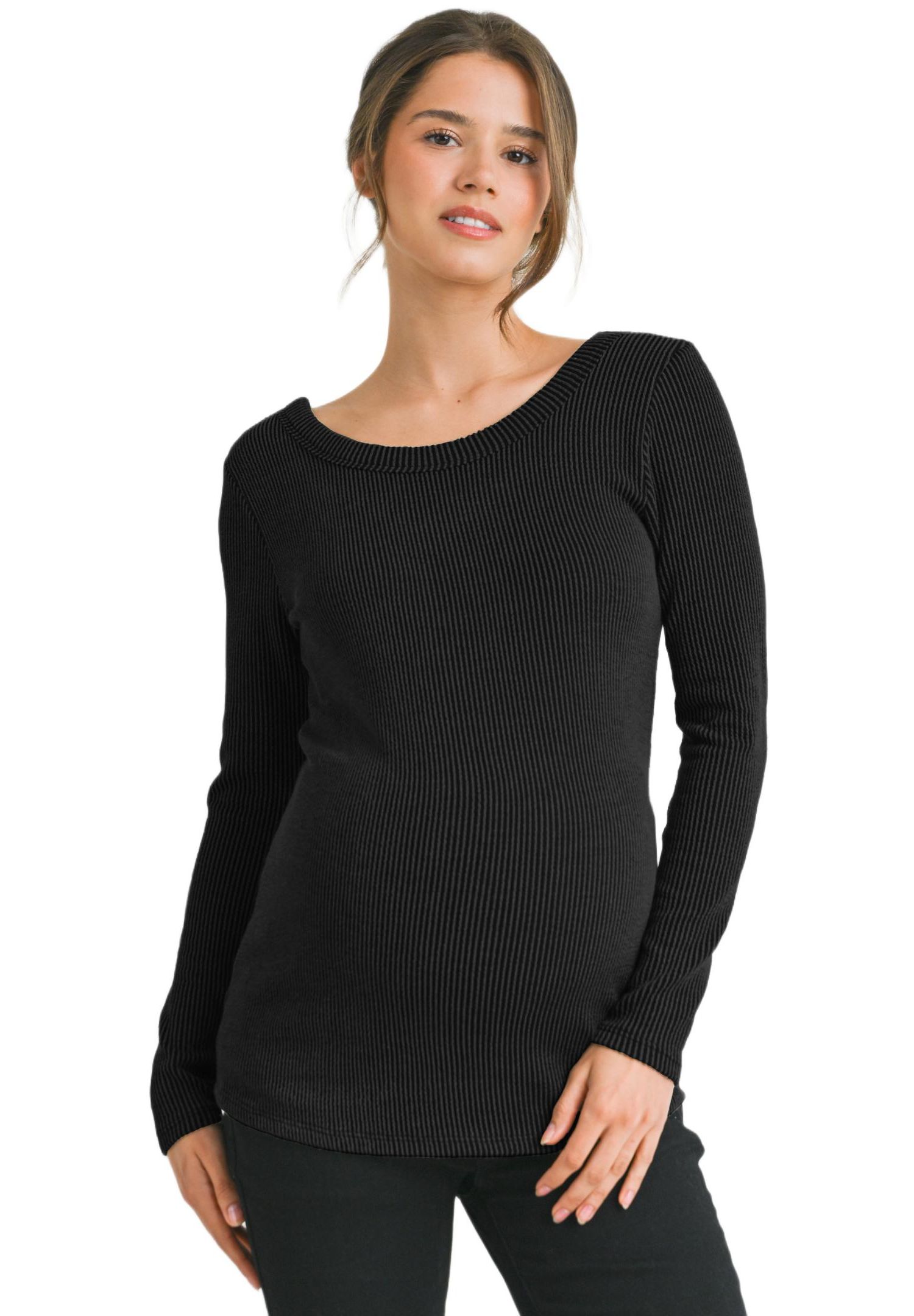 Maternity Scoop Neck Long Sleeve Ribbed Top