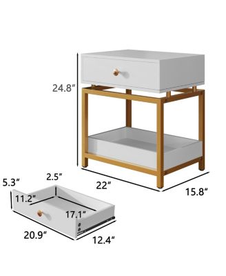 Modern Nightstand End Table with Drawer and Open Shelf, 2 Tiers Sofa Side Table for Living Room, Bedroom