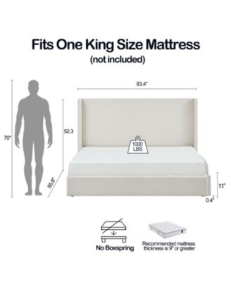 Carmen Upholstered Wingback Bed Frame with 52.3" Headboard, King, Ivory Boucle