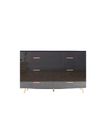 High Glossy 6-Drawer Chest of Drawers with Golden Accents