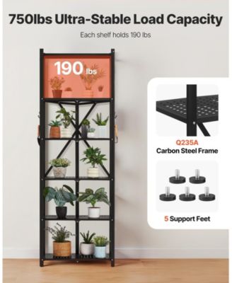 6-Tier Foldable Storage Shelf, No-Assembly Metal Rack w/ Wheels & Hooks