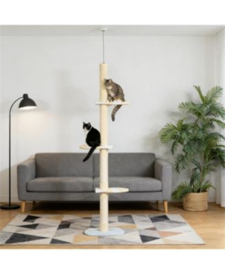 86.5" to 102.25" Cat Tree with 4-Tier Floor in Yellow