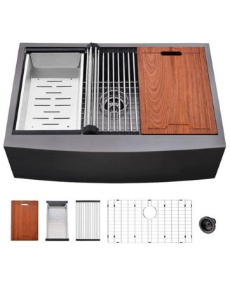 33x22inch Matte Black Farmhouse Kitchen Sink Stainless Steel Single Bowl Workstation Accessory Kit