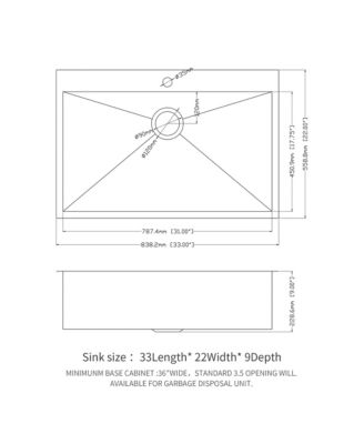 33x22x9inch Stainless Steel Kitchen Sink Drop In Single Bowl 16 Gauge Topmount