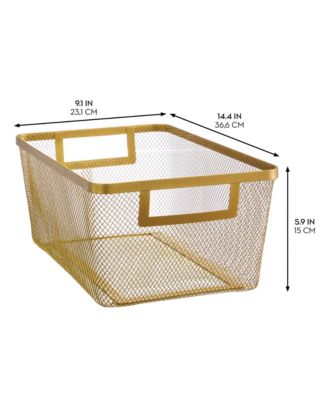 Metal Mesh Pantry Basket with Handles - Set of 2 - Soft Brass