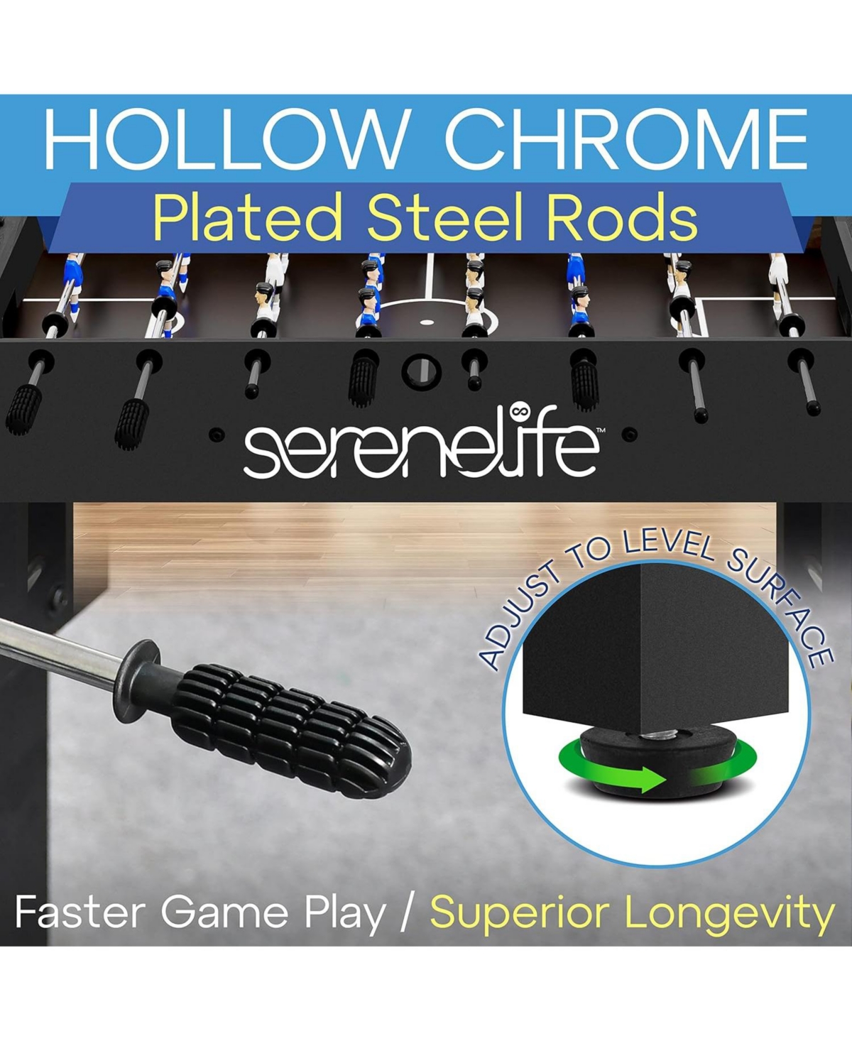 SereneLife 48” Competition Foosball Table – Height Adjustable Arcade Soccer Game with Cup Holders & 2 Balls for Home