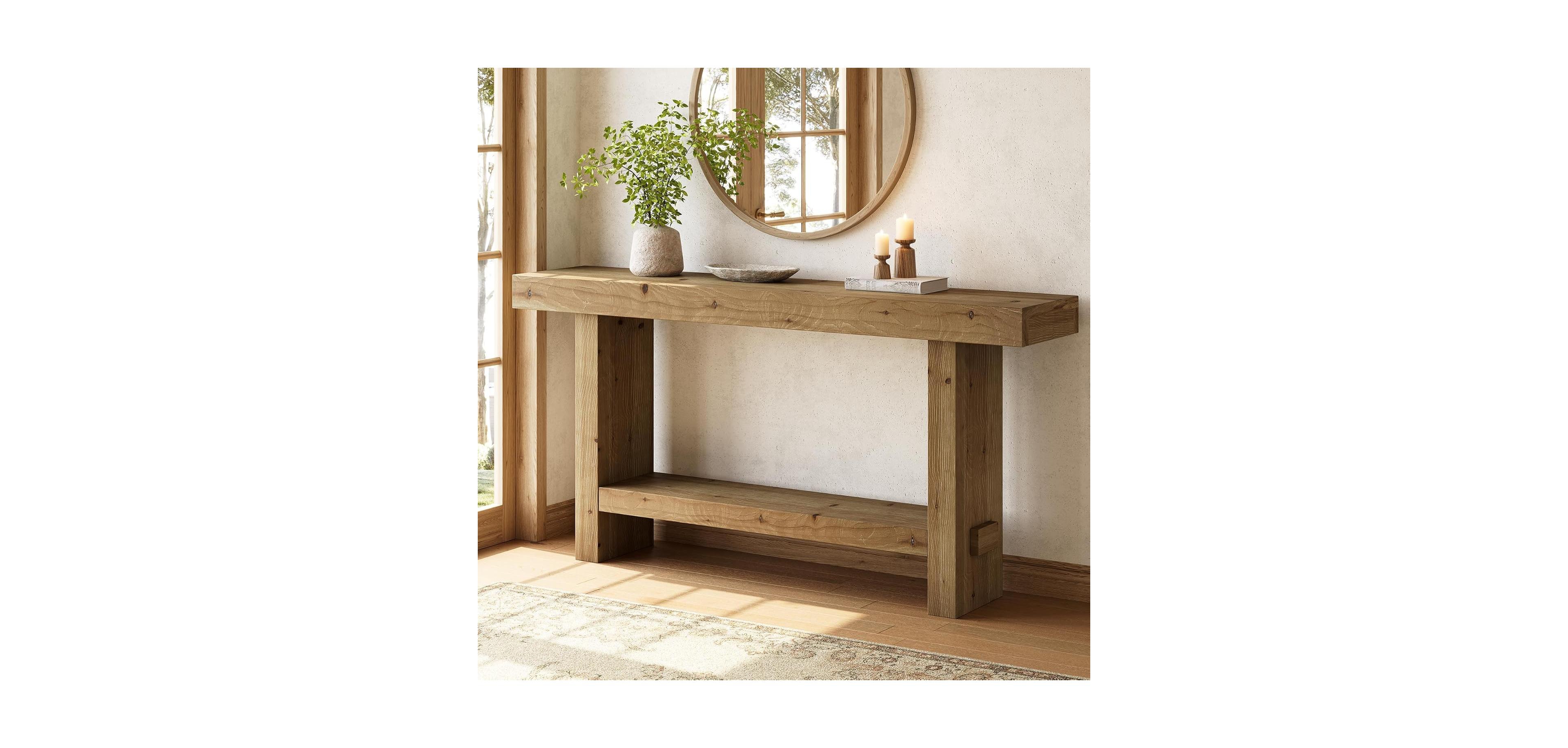 Tribesigns 63-Inch Solid Wood Console Table, 2-Tier Narrow Farmhouse Entryway Table