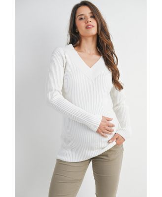 Maternity Ribbed Knit V Neck Long Sleeve Sweater