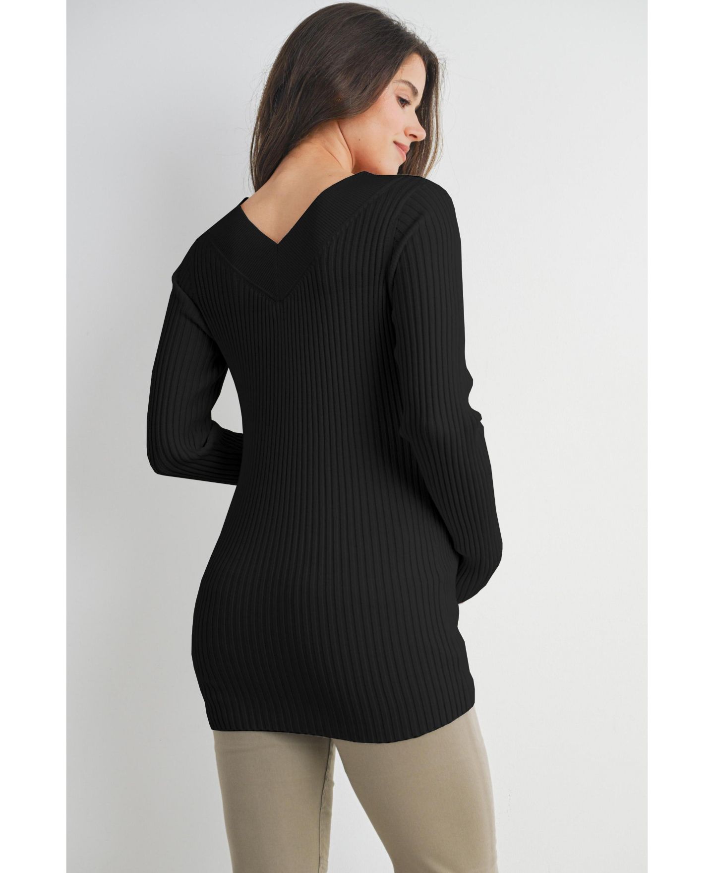 Женский свитер Hello Miz Maternity Ribbed Knit V Neck Long Sleeve, цвет: Чёрный — фото 4