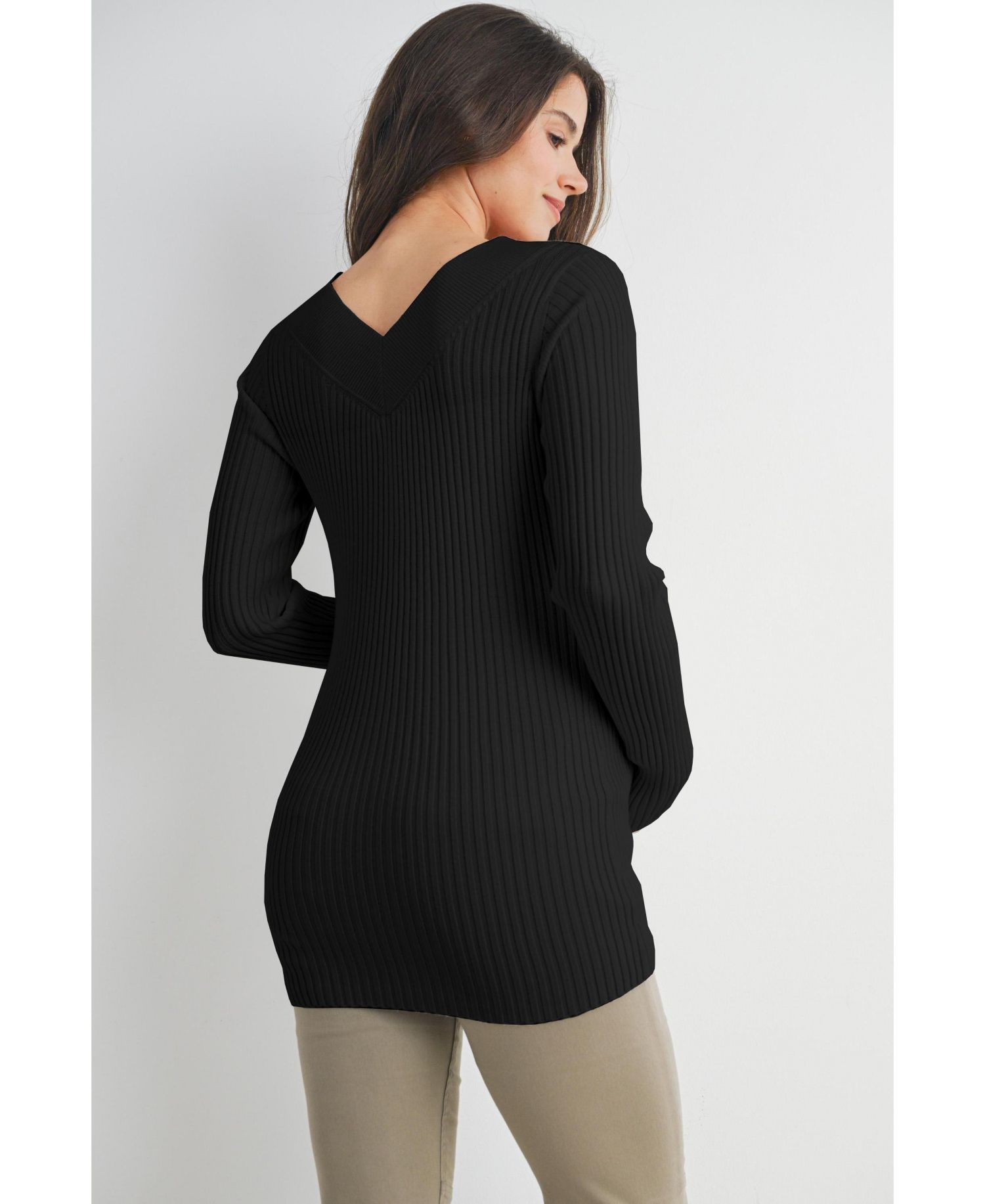 Maternity Ribbed Knit V Neck Long Sleeve Sweater
