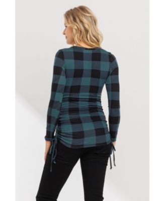 Maternity Plaid Side Ruched Long Sleeve Top
