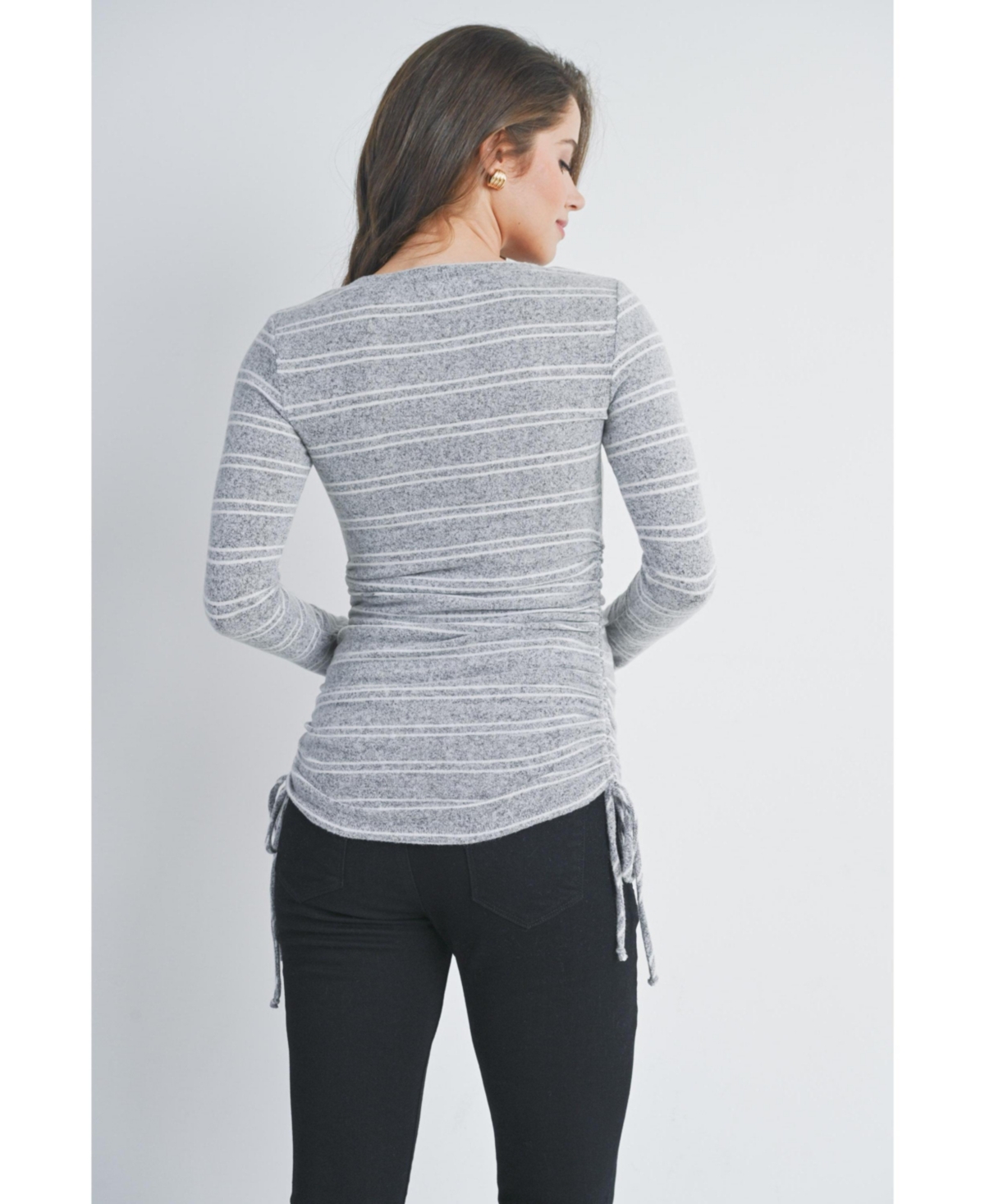 Hello Miz Maternity Striped Side Long Ruched Top