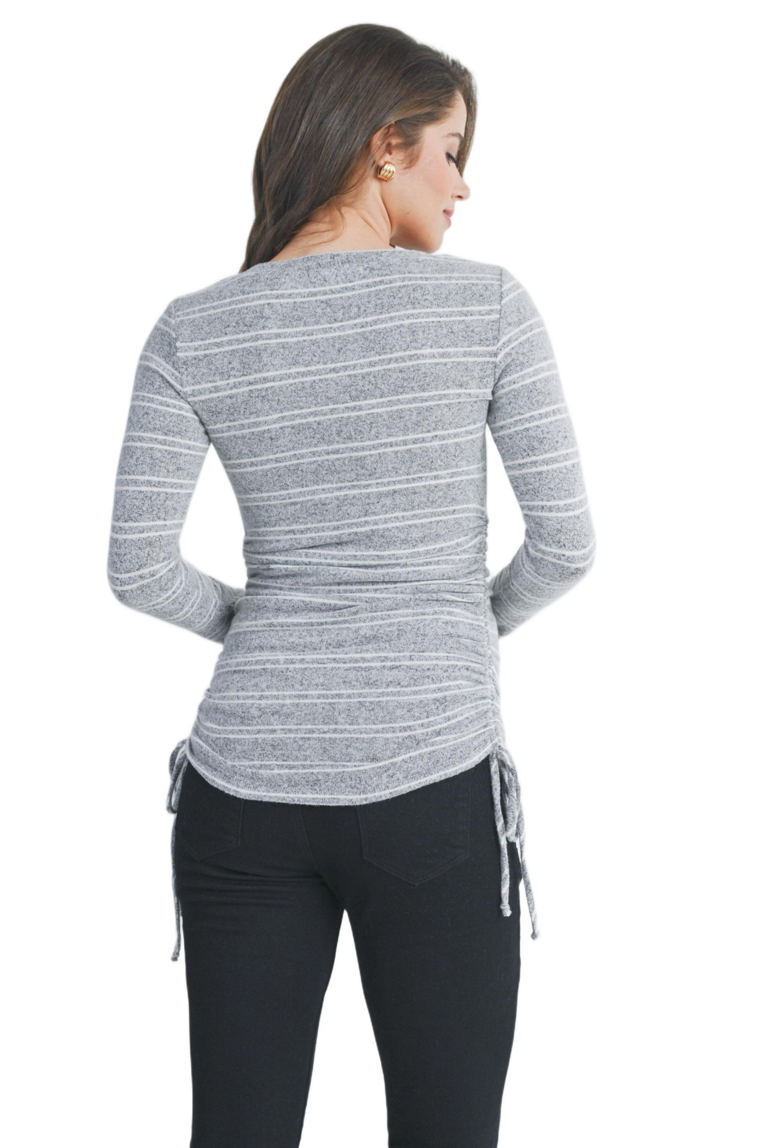 Maternity Striped Side Long Ruched Top