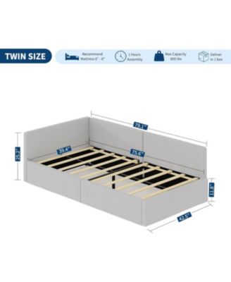 Twin Velvet Daybed with Headboard, Corner Sofa Bed Frame with Guardrails, Upholstered Bed for Bedroom