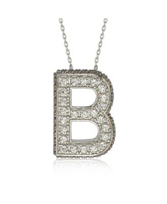 Suzy Levian Sterling Silver Sapphire 3-D Letter "B" Initial Pendant