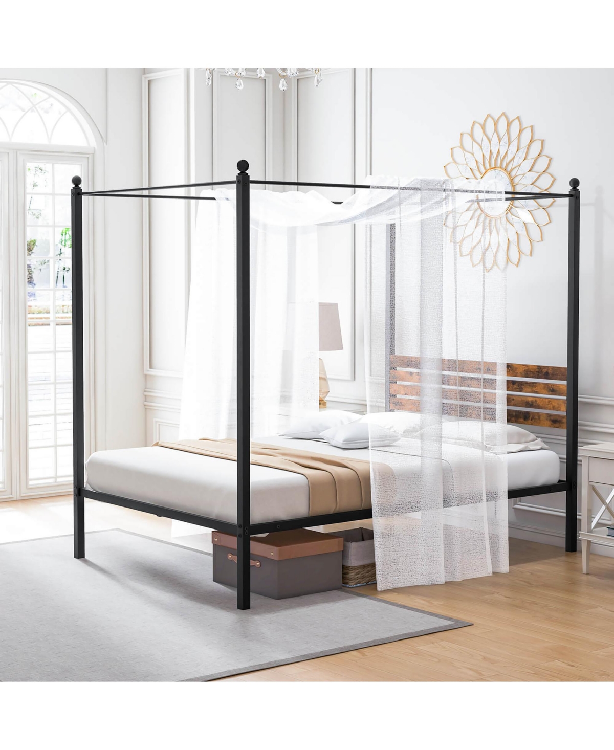 Gymax 4-Post Canopy Bed Frame Rustproof Metal Noise-free with Foot Pads
