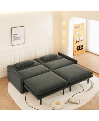 4-Seat Pull-Out Sleeper Sofa Bed, 81'' Chenille Upholstery & USB Port