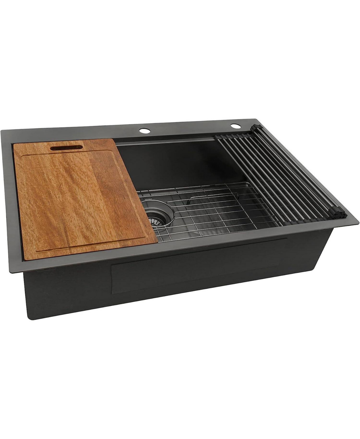 flynama 36x22inch Gunmetal Black Workstation Kitchen Sink 16 Gauge Stainless Steel with Accessories