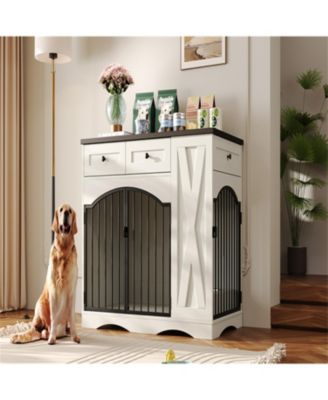  Dog Crate with 3 Drawers,Removable Feeder in White