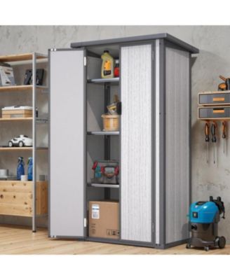 Tall Resin Outdoor Storage Cabinet Waterproof with Adjustable Shelves, Vertical Plastic Storage Shed