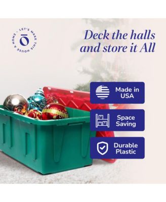 Durable 27 Gallon Heavy Duty Holiday Storage Tote, Green/Red, (4 Pack