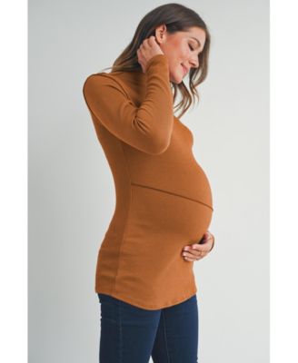 Maternity Mock Neck Long Sleeeve Ribbed Top