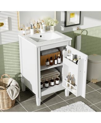 20 in. Modern Freestanding Bathroom Vanity with Ceramic Sink, Soft Close Door, Adjustable U-Shaped Shelf, Door Storage Rack