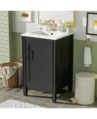 20 in. Modern Freestanding Bathroom Vanity with Ceramic Sink, Soft Close Door, Adjustable U-Shaped Shelf, Door Storage Rack