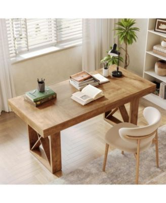 Rectangle Dining Table for 4-6 People, Farmhouse Thick Appearance Design, Rectangular Kitchen Dinner Table