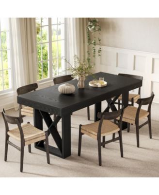Rectangle Dining Table for 4-6 People, Farmhouse Thick Appearance Design, Rectangular Kitchen Dinner Table